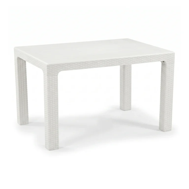 Градинска маса 100 × 70 см с ратанова визия, бяла, цвят бяло